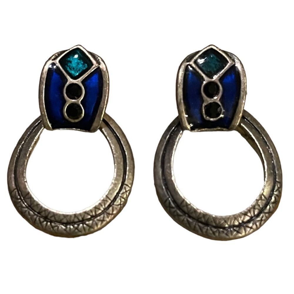 Chico’s door knob blue green enamel silver tone stud earrings
